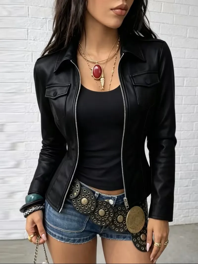 Women Casual Fashion Solid Color Zip Up Slim Fit Jacket Ladies Daily Outerwear Coat