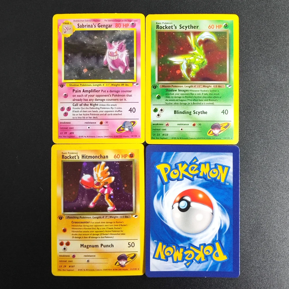 

3Pcs Proxy Pokemon Card EN Gym Challenge 1st Sabrinas Gengar Scyther Rockets Hitmonchan Super Rare Card Single Anime Cards Toys