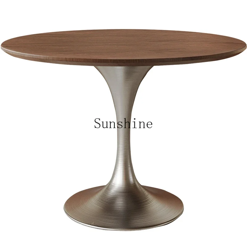 

Retro living room dining table solid wood stainless steel modern simple casual negotiation table