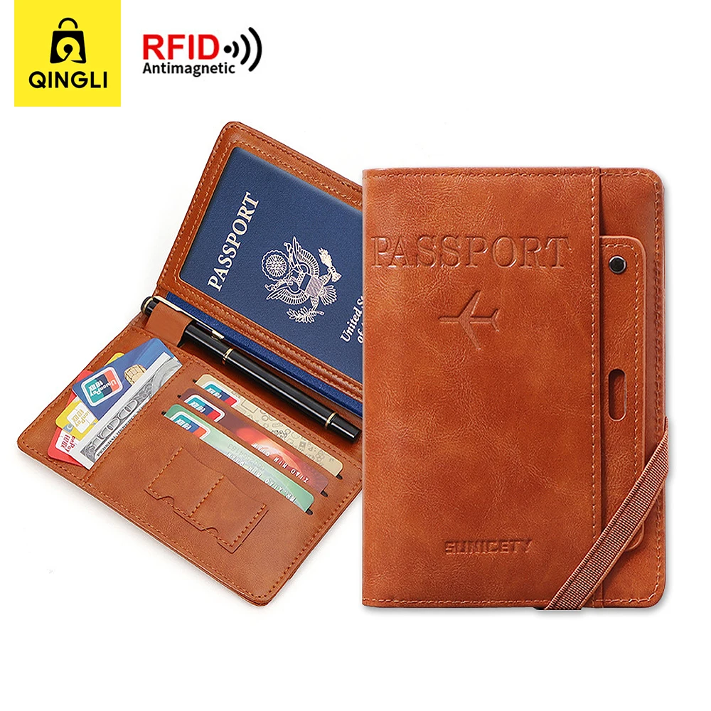 Funda de pasaporte antirrobo RFID para hombres y mujeres, billetera de cuero esencial de viaje, soporte multifunción para tarjeta de crédito, nuevo