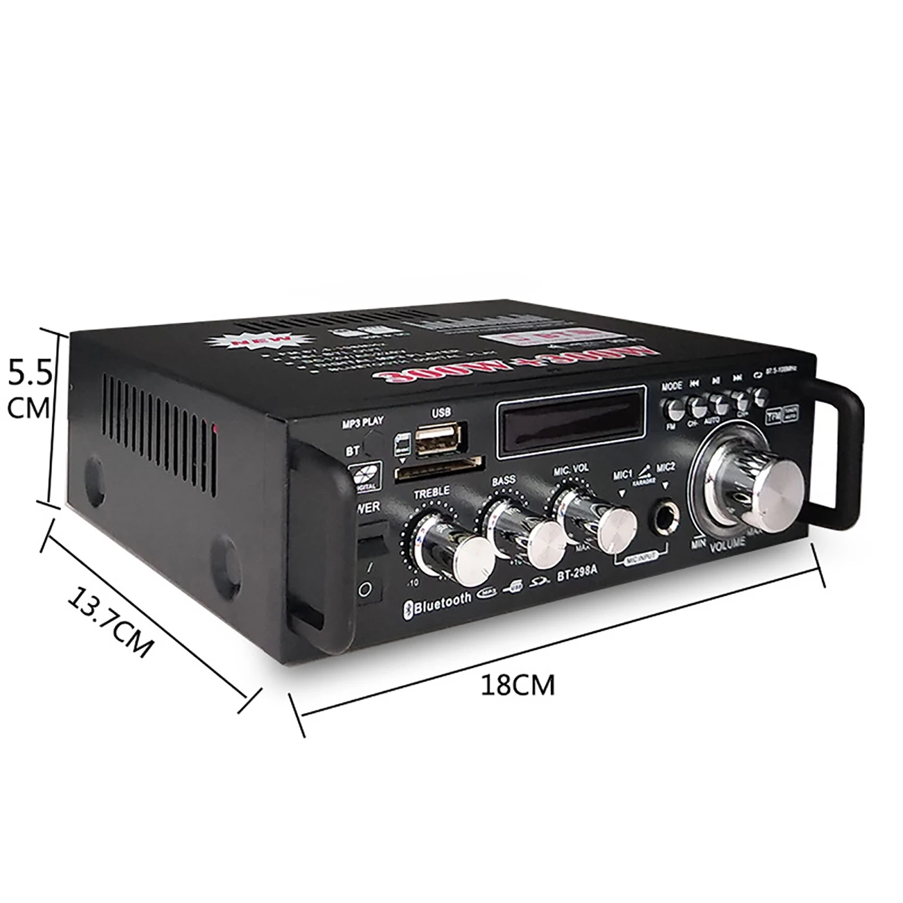 Home Digital Amplifiers Audio Display 300W+300W Digital HIFI Audio Stereo Power Amplifier 2 Channel Digital Amplifiers BT-298A