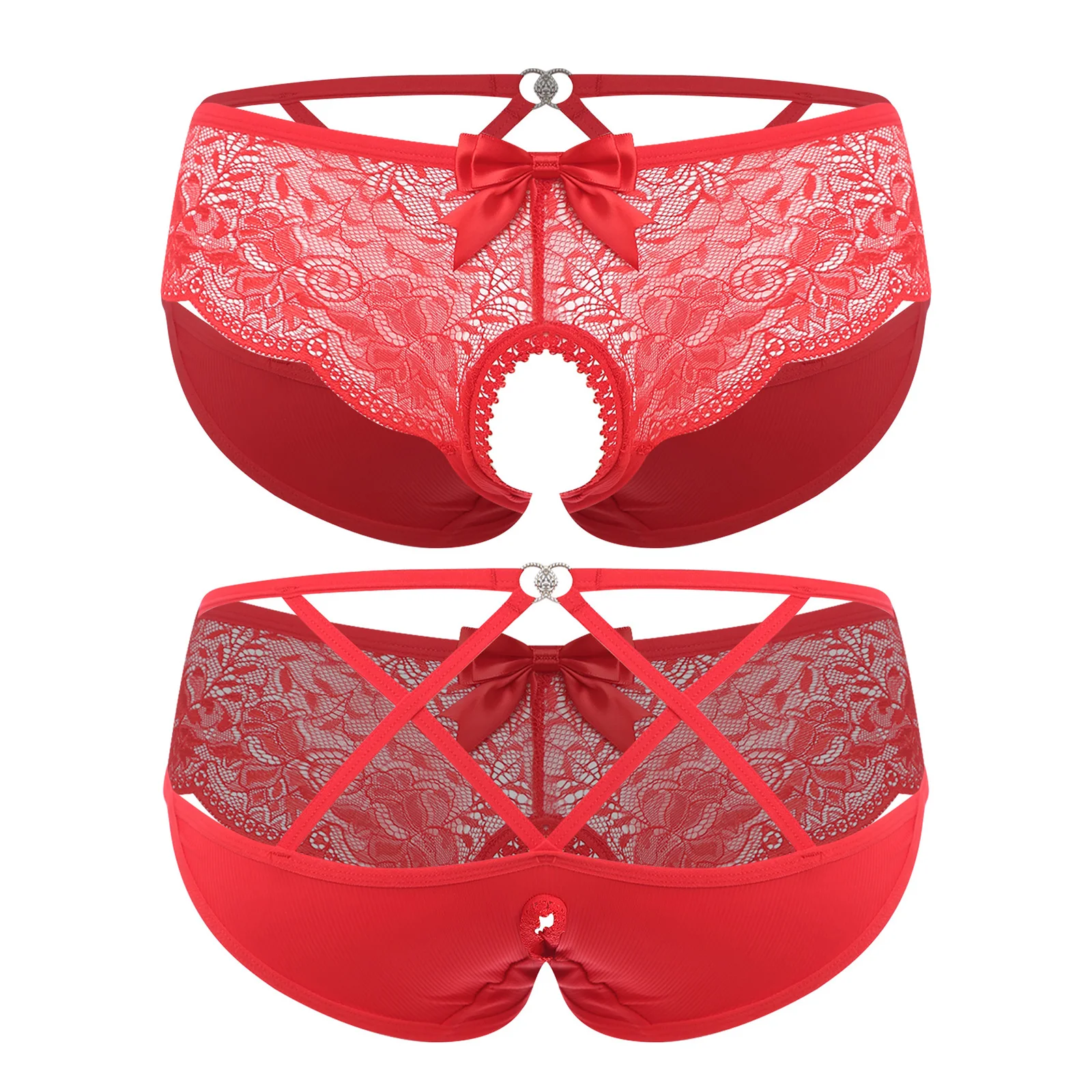 Men's Floral Lace Closed/Opened Crotch Lingerie with Bow