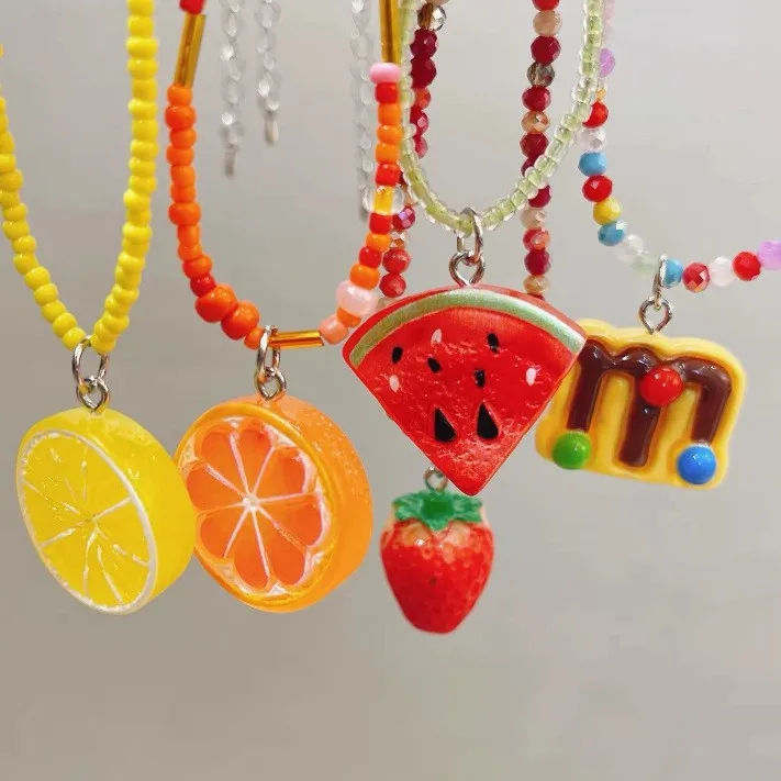 2026 New Summer Cute Gummy Candy Aesthetic Fruit Pendant Necklace For Girls Choker Chain Jewelry Gift For Daughter Present