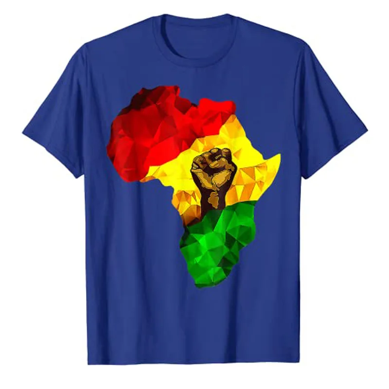 Africa Map Rising Hand Juneteenth African Pride Freedom Day T-Shirt Black History Apparel Streetwear Black-proud Graphic Tee Top