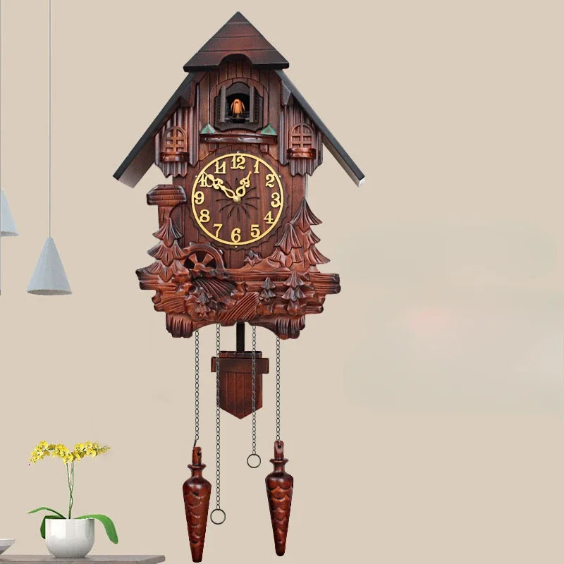 Solid wood carved cuckoo clock, photosensitive time