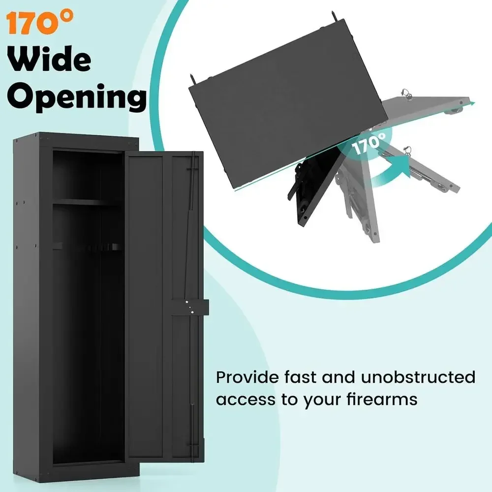 Secure Long Gun Storage Cabinet with Adjustable Shelves, EVA Foam Padding, Mechanical Lock, 2 Keys