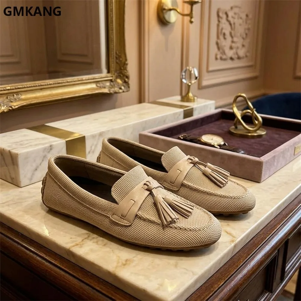 Women's Round Toe Fringe Slip-on Loafers Flat Shoes Lightweight Comfort Daily Casual Walking Commute Shoes GMKANG