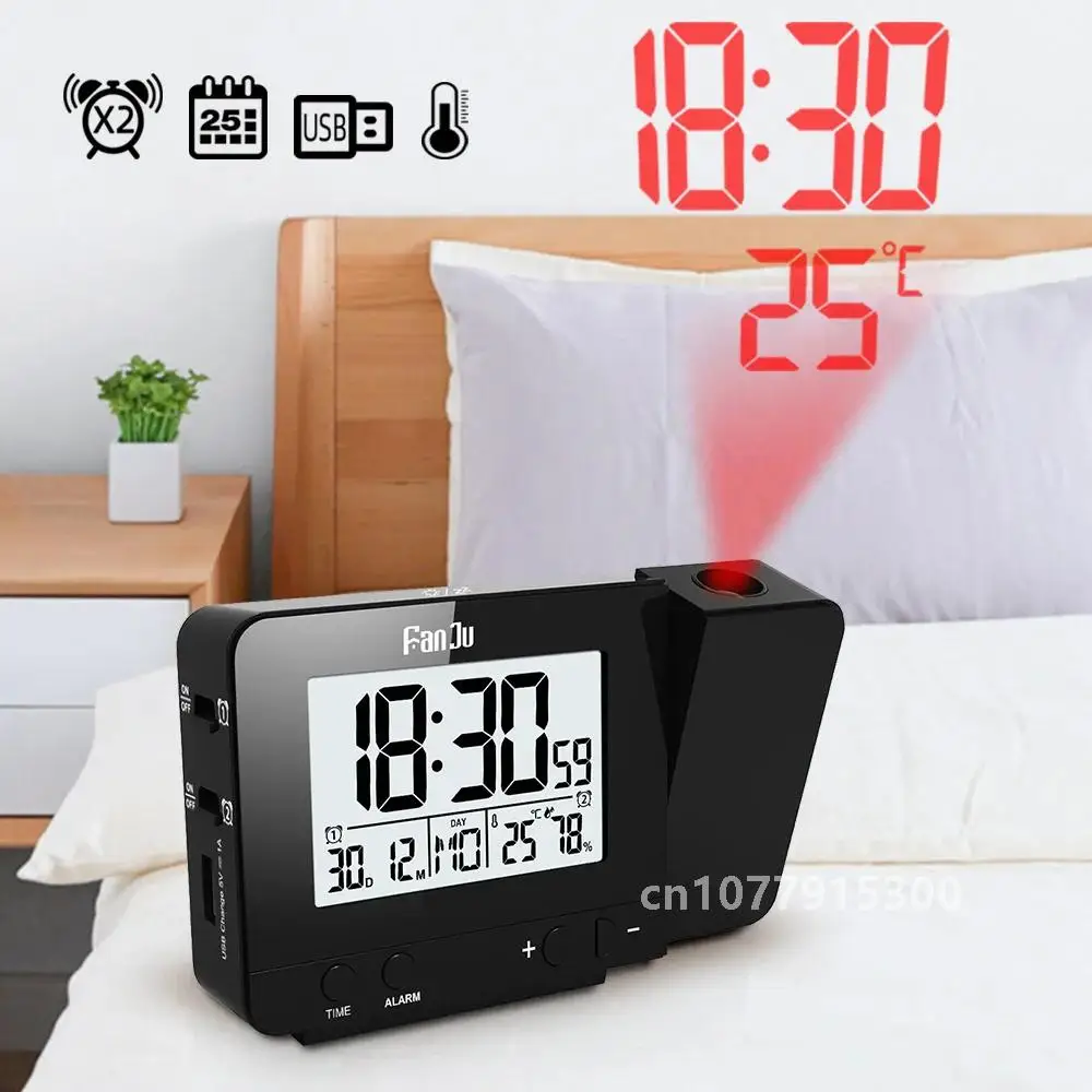 FanJu FJ3531 Alarm Clock Digital Date Snooze Function Backlight Watch Wall Projector Desk Table Led Clock With Time Projection