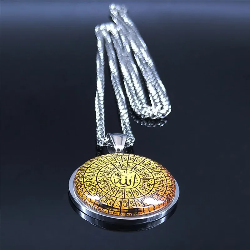 Islamic Arab Quran Allah Glass Stainless Steel Long Necklaces Men/Women Muslim Necklace Jewelry acero inoxidable joyeria N5162