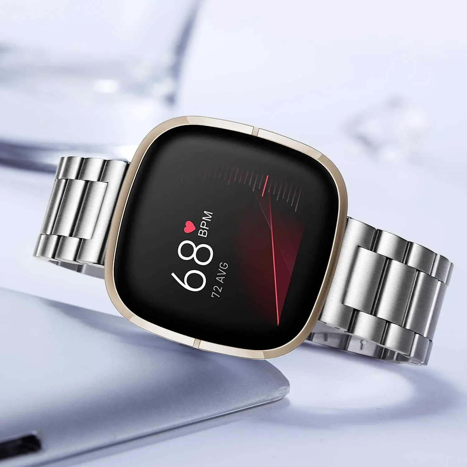 Correa de acero inoxidable para reloj Fitbit Versa 4 y 3, pulsera de Metal con cierre de bucle para Fitbit Sense 2