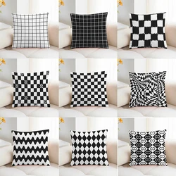 Black and White Plaid Print Decorative Pillowcase Bedroom Living Room Square Cushion Pillowcase