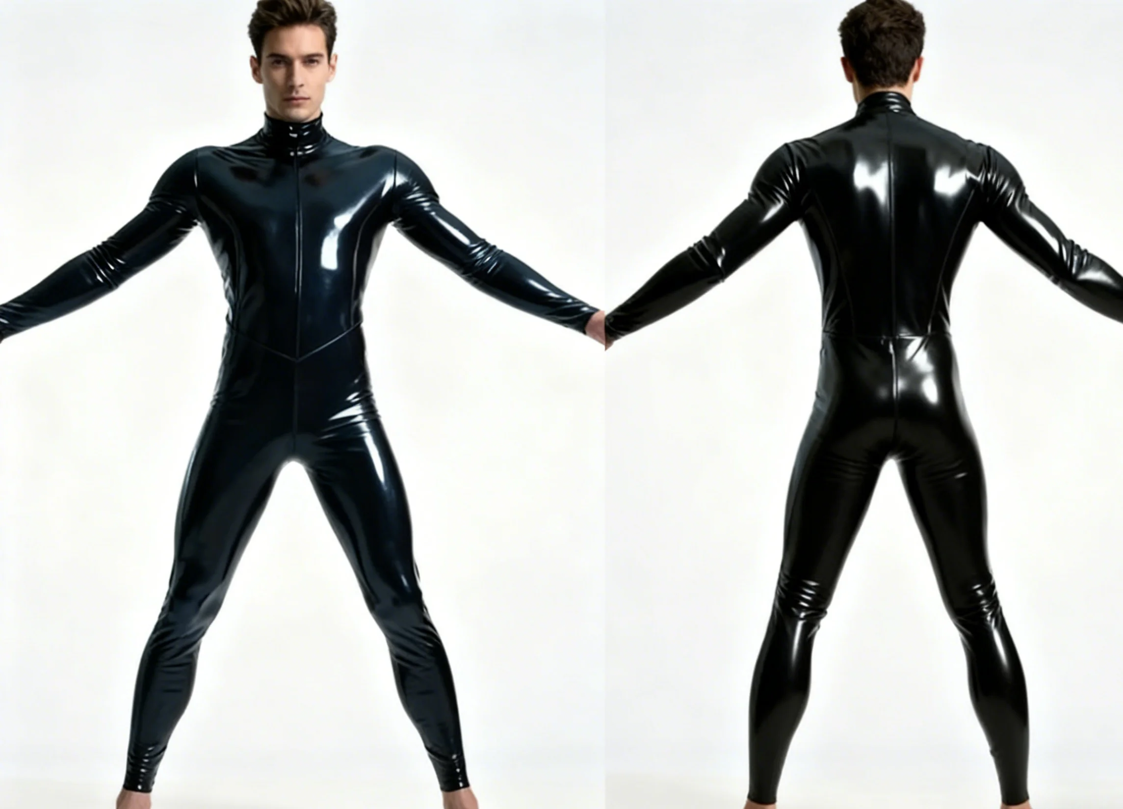 Black Latex Catsuit High Neck Full Body Suit Cosplay Masquerade