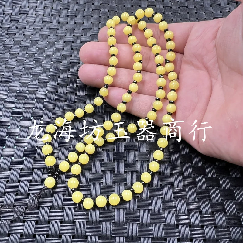 Imitation Beeswax Bead Pendant Rope Yellow Chicken Grease Beeswax Pendant Rope6mm round Beads Sweater Chain Jade Bead Necklace J