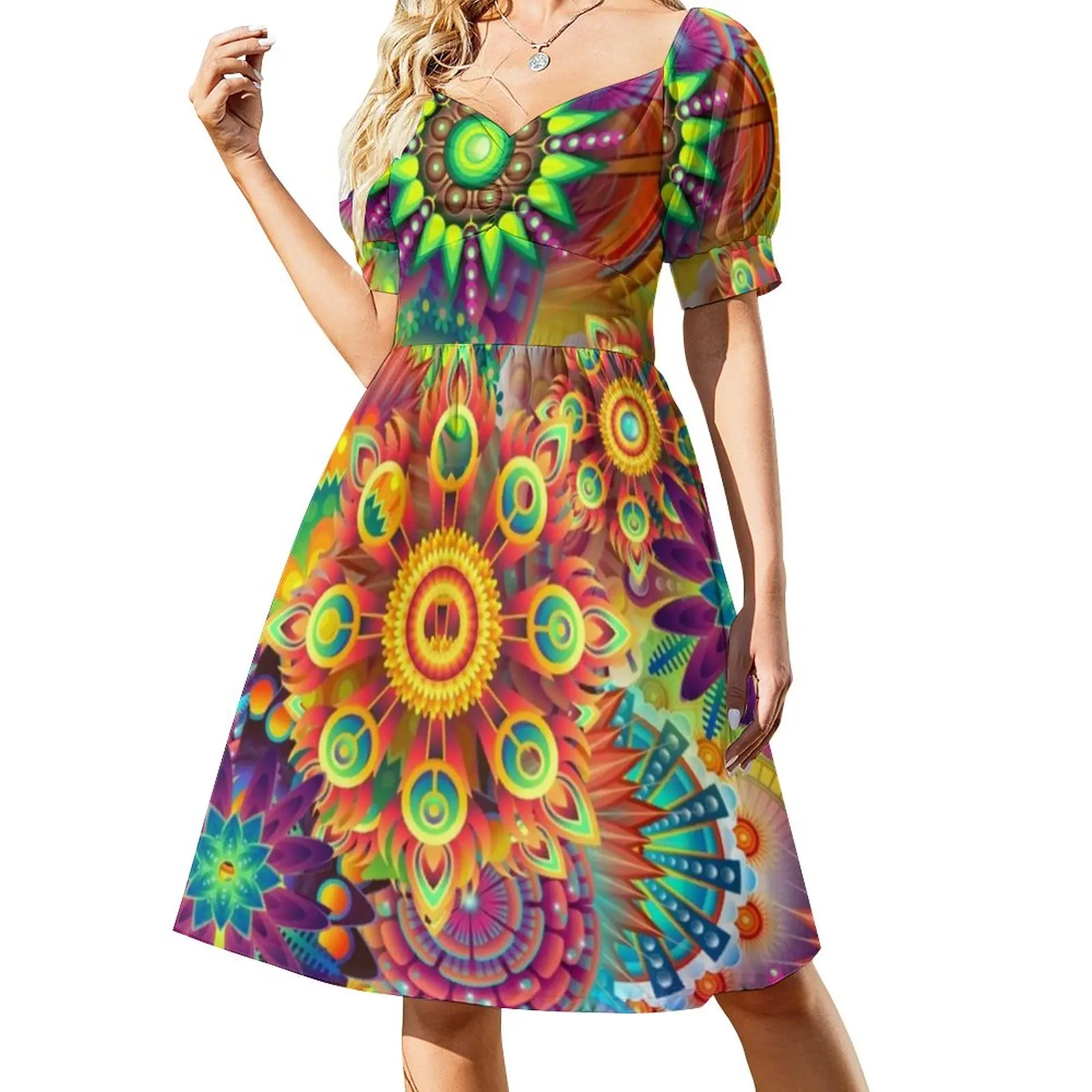 Flower Power Peace Dress Retro Hippy 70s Elegant Dresses Summer Aesthetic Casual Dress Pattern Clothing Big Size 4XL 5XL