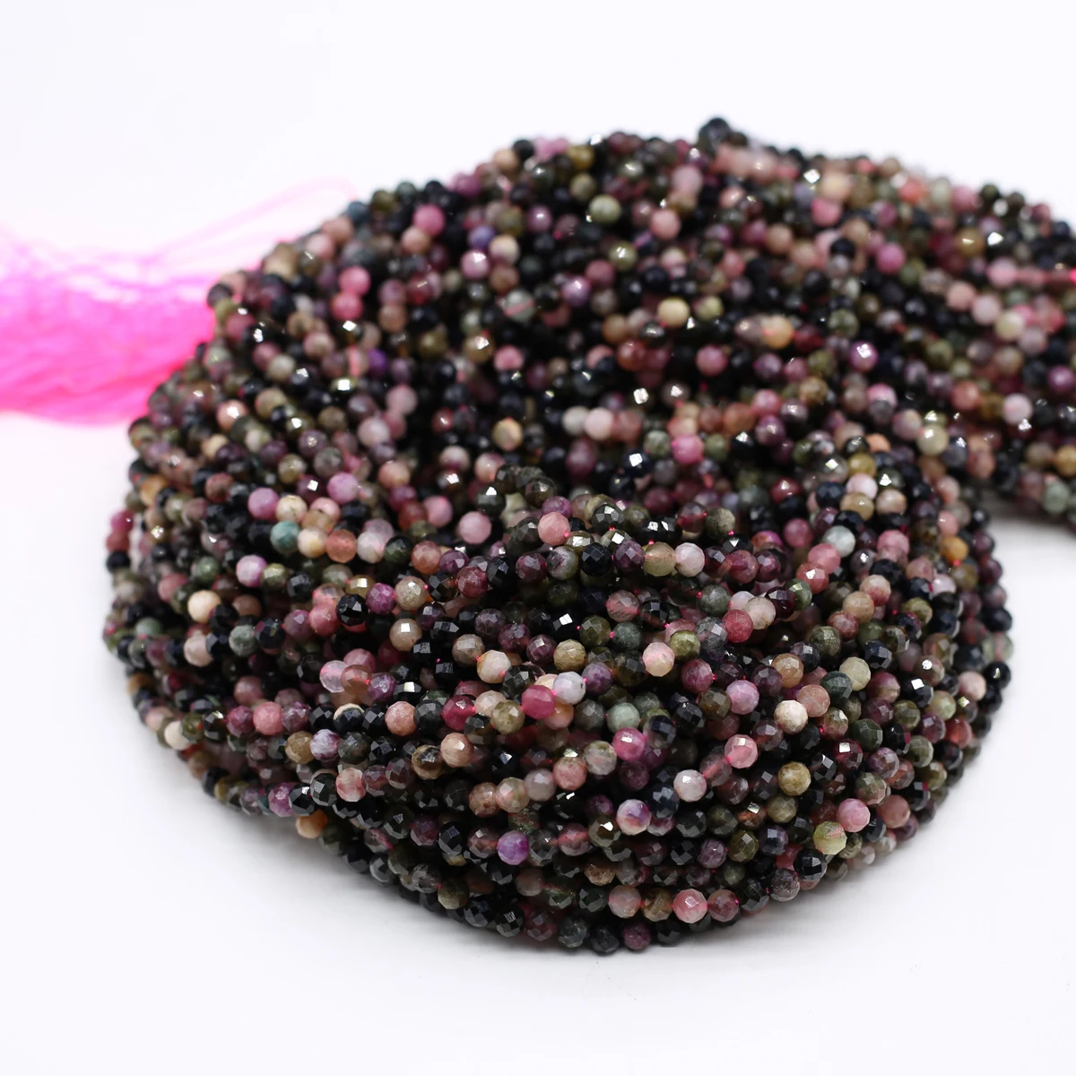 2/3/4mm Faceted Natural Stone Colored Tourmaline Bead Charms for DIY Women Men Necklace Bracelets Jewelry Making Accessories