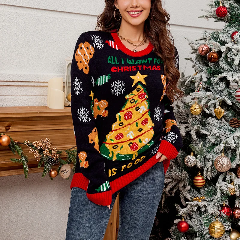 New Women's Loose Lazy Windproof Christmas Tree Colorful Jacquard Christmas Sweater truien dames winter ropa mujer tendencia2024