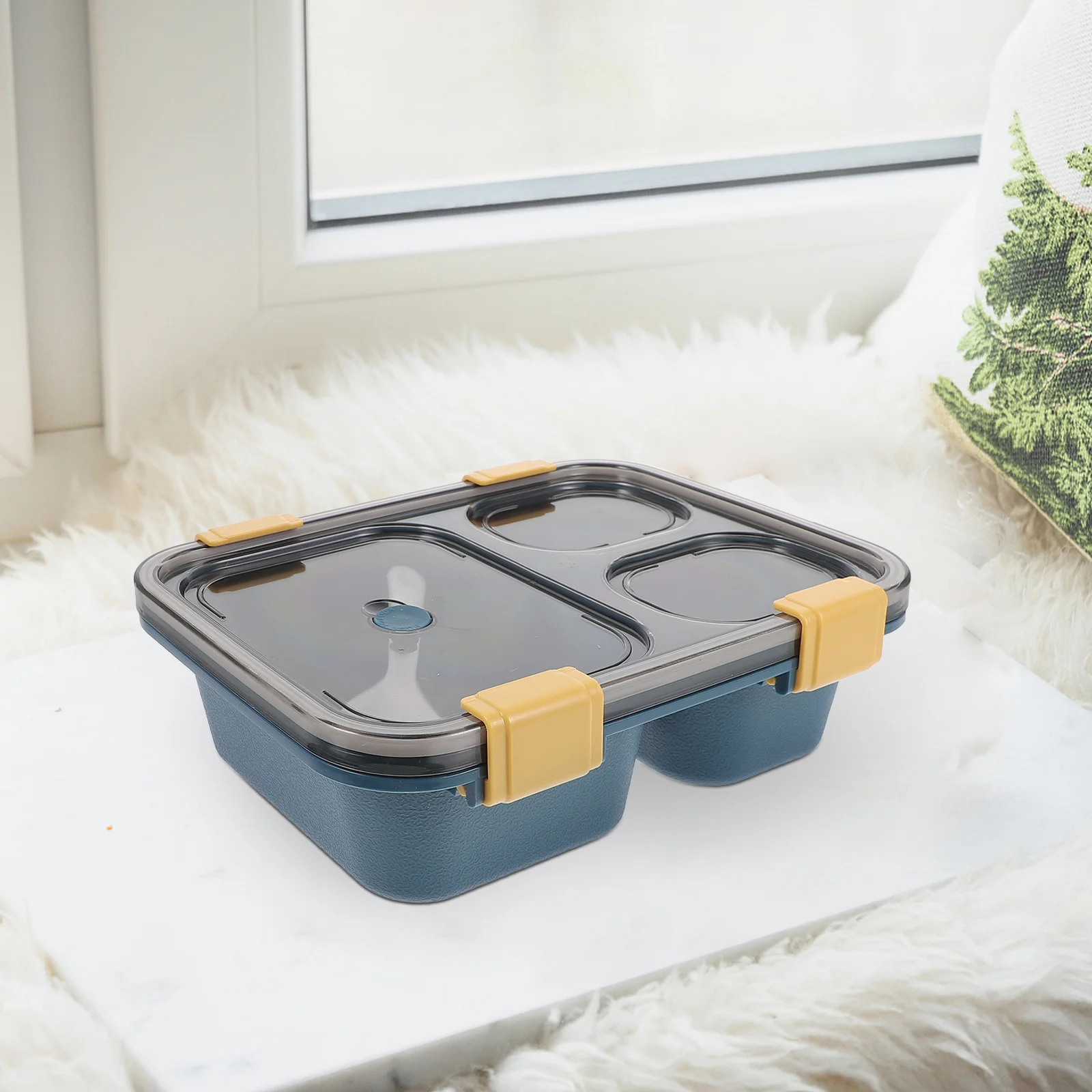 

Microwavable 920ml Three Compartments Blue Lunch Container for Kids Adults Leakproof Portable Prep Food Boxes Meal
