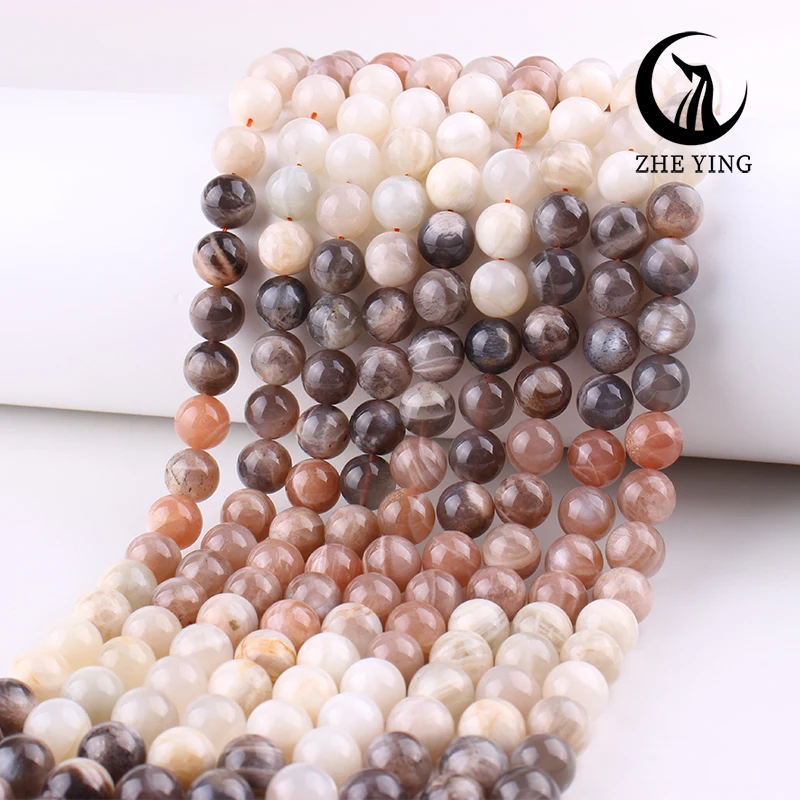 Zhe Ying Natural Sri Lanka Mix Moonstone Beads Round Smooth Natural Gemstone Beads for Bracelet Making Jewelry Diy Accessories