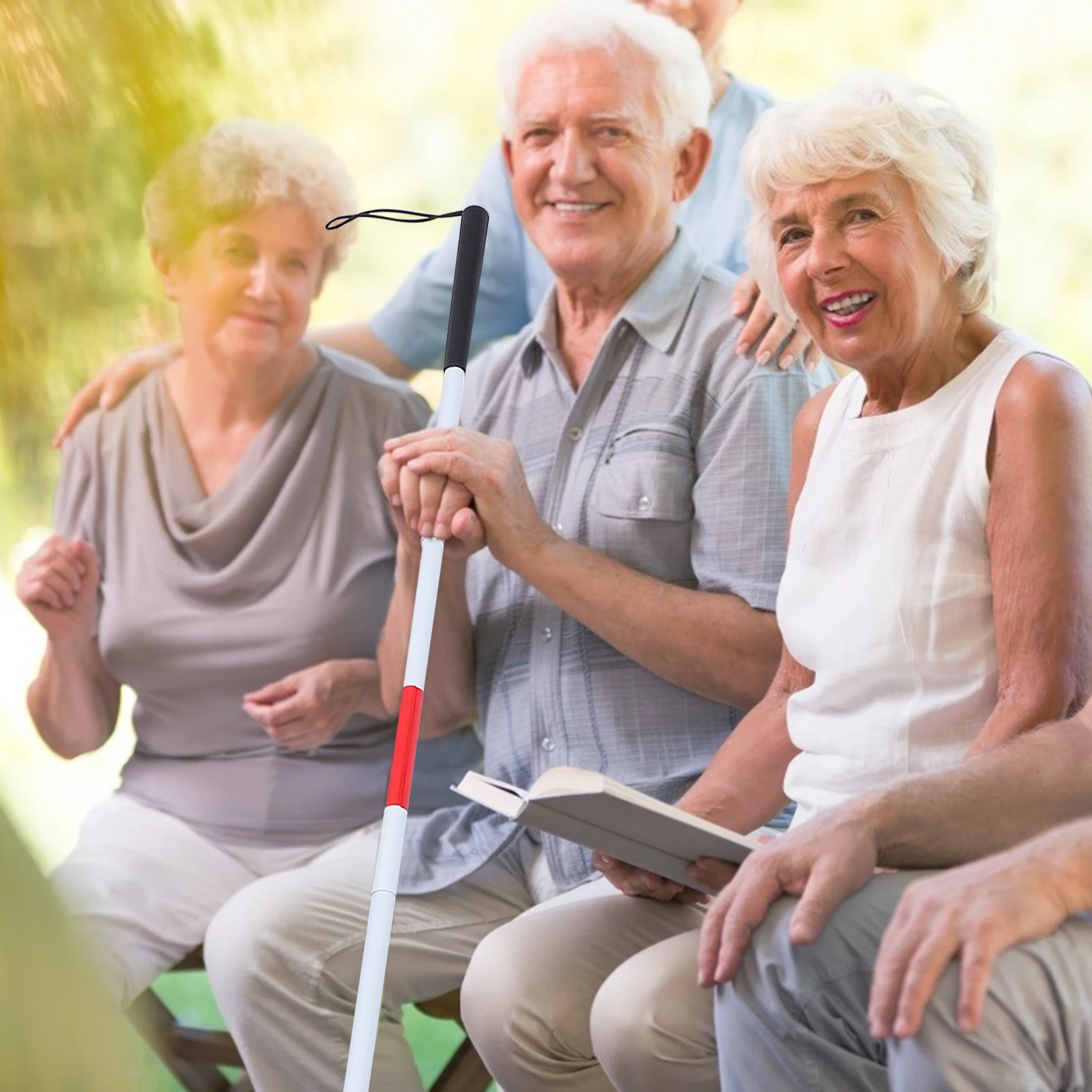 

1pc Aluminium Alloy Folding Blind Cane Portable Walk Stick Red White Reflector Wear Resistant Metal Cane For Hard Pavement Blind