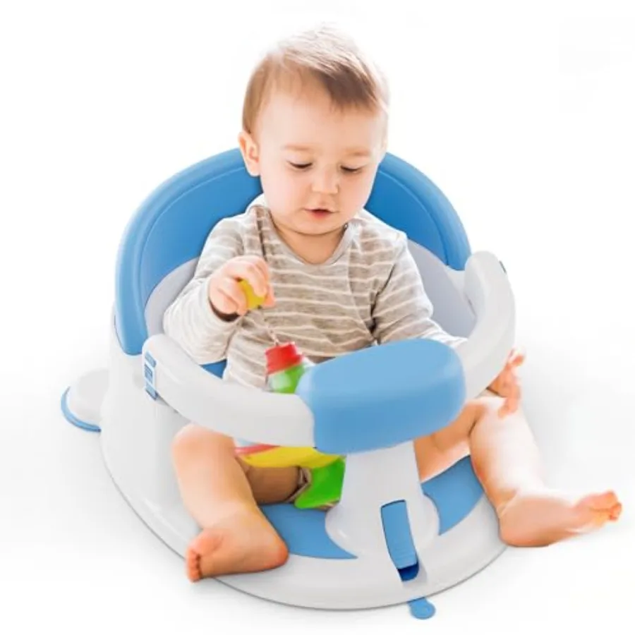 

Baby Bath Seat for Babies 6-24 Months Sitting Up Non-Slip Tub with 3 Suction Cups Safe Comfortable Toddler Bath Support Blue St