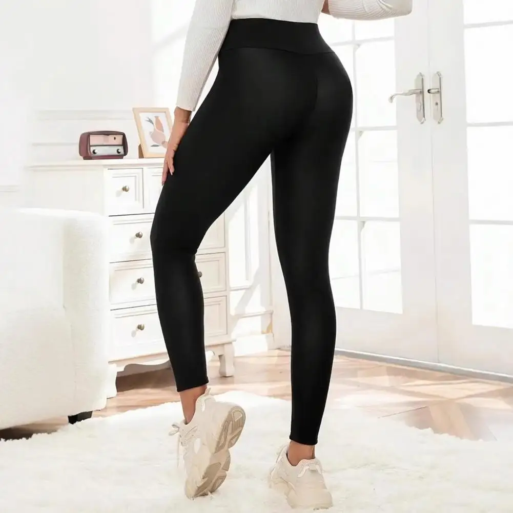 Skinny Fit Fleece Trousers Winter Leggings for Women High-waisted Straight Leg Pants with Velvet Lining Solid Color Body Shaping