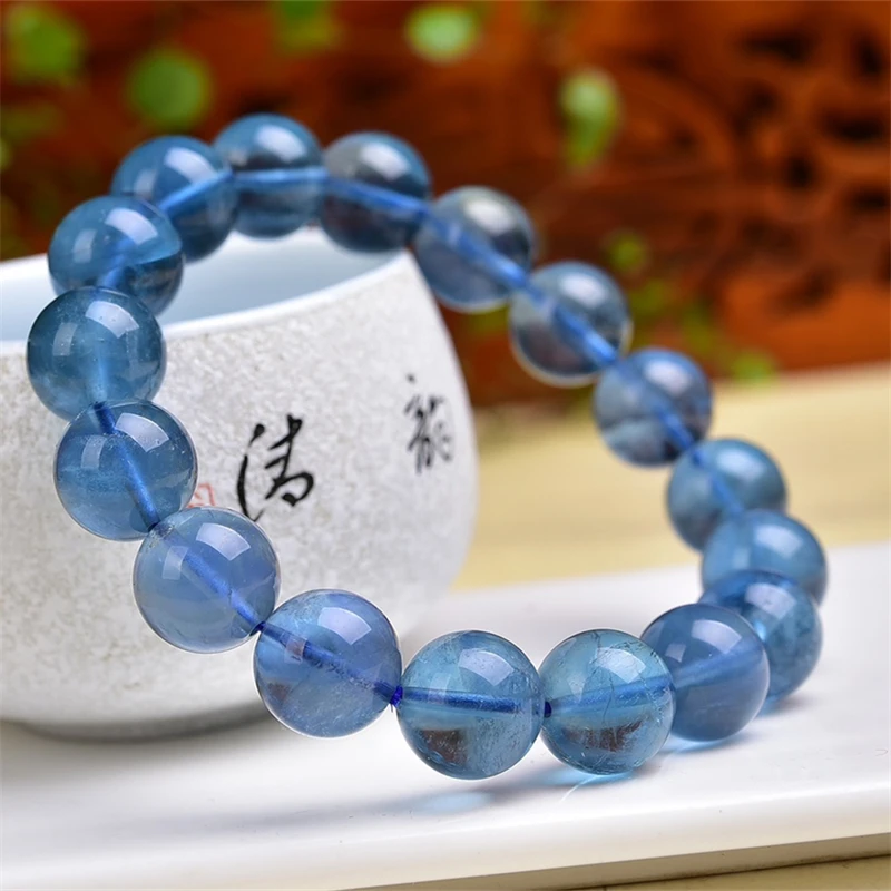 12MM Natural Blue Fluorite Bracelet Women Fashion Reiki Healing Energy Gemstone Bangles Wrist Jewelry 1PCS