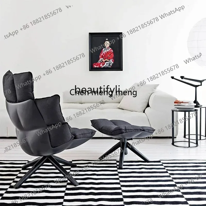 New Light Luxury Danish designer Nordic leather single sofa chair rice husk muscle chair to discuss fabric art