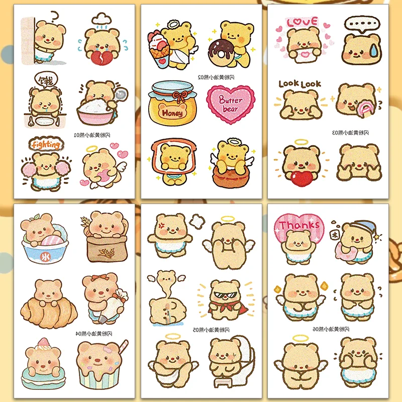 Butter Bear Glitter Temporary Tattoo Stickers, Hot Cute Cartoon Meme Decals, Non‑Toxic Safe Waterproof Body Art Stickers