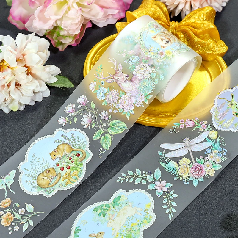 50mm*200cm Cute Flower Butterfly Animal Landscape PET Tape Creative DIY Journal Material Collage Scrapbooking Stationery