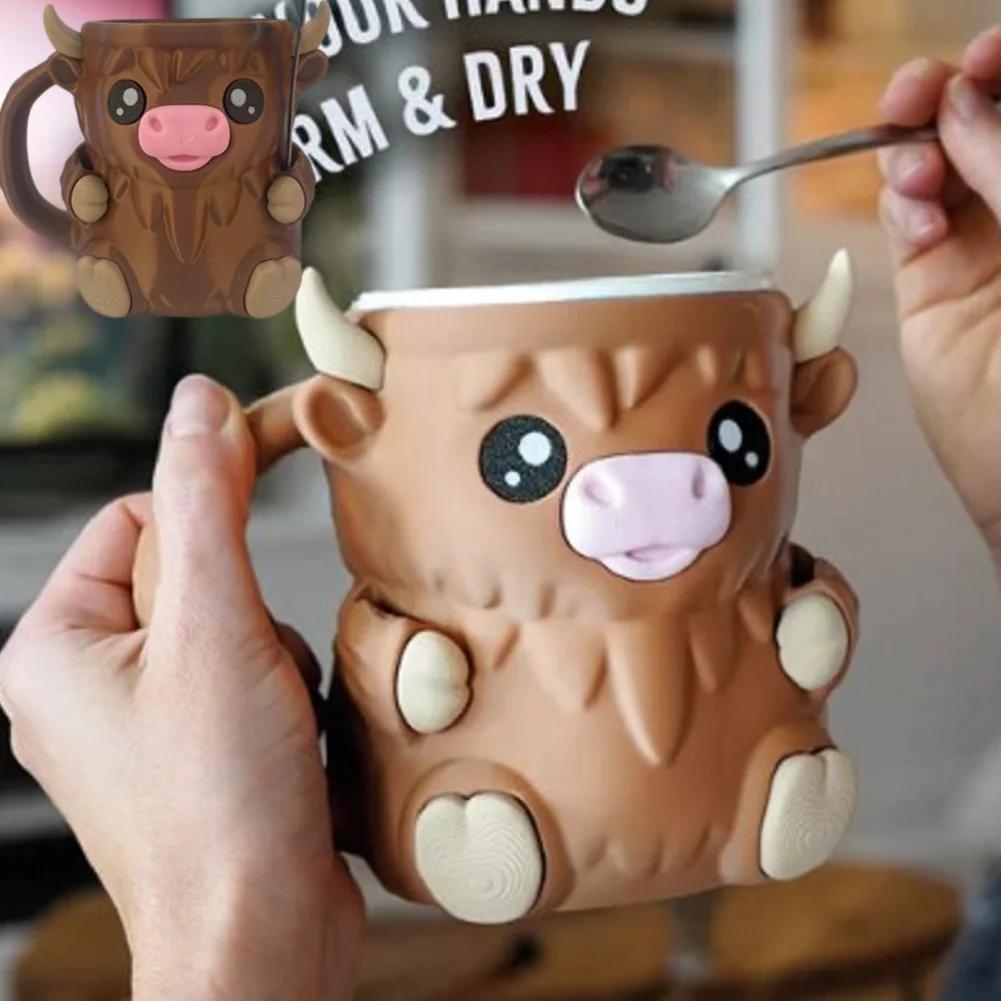 

Симпатичная пинта для мороженого Highland Cow с антифризной ручкой, десертная чашка, многоразовые держатели для пивных банок для сбора вечеринок, пикника
