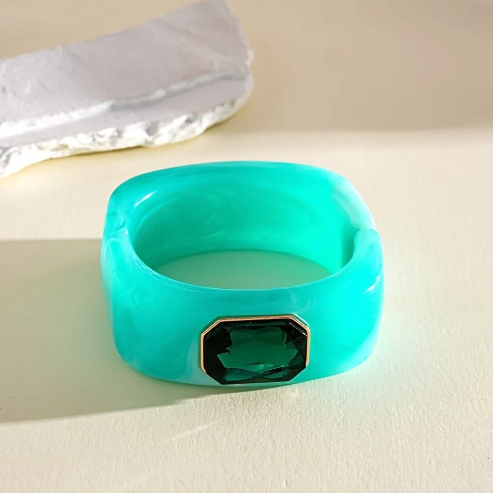 Square Design Resin Bangle Candy Color Geometrical Shape Statement Bracelet Stackable Rhinestone Decor Chunky Bangle Beach