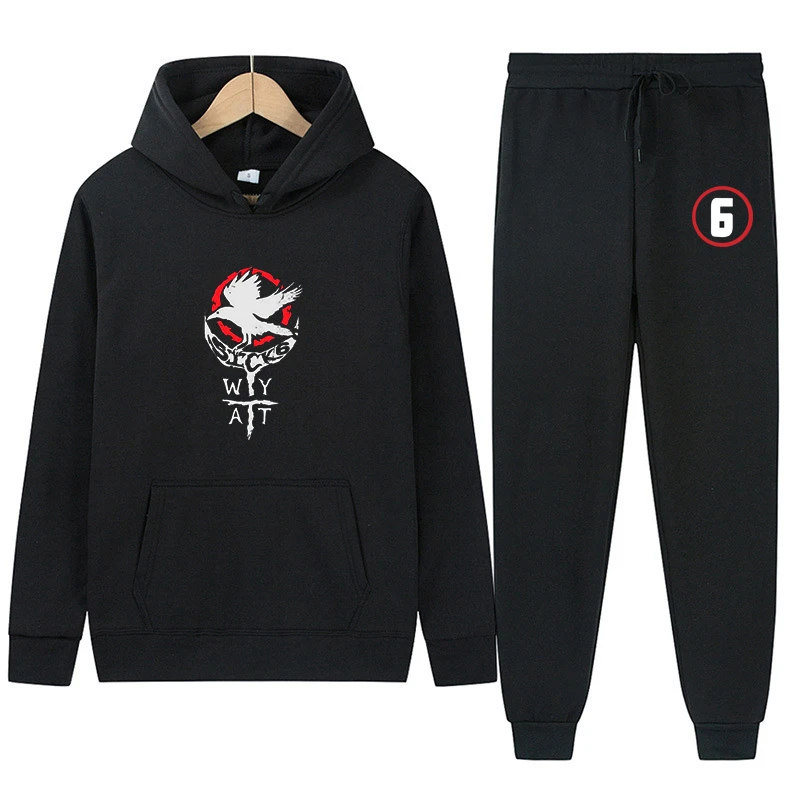 New Men's Spring and Autumn Set Black Wyatt Sicks Pullover Hooded Sweatpants Fashion Competition Hot Selling Sports Set