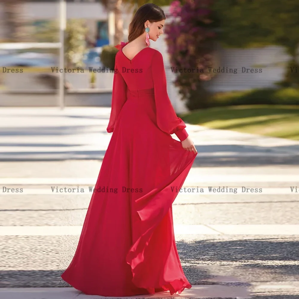 Elegant Chiffon Mother of the Bride Dresses Customized V Neck Long Sleeves Wedding Party Gowns A-Line فساتين السهرة