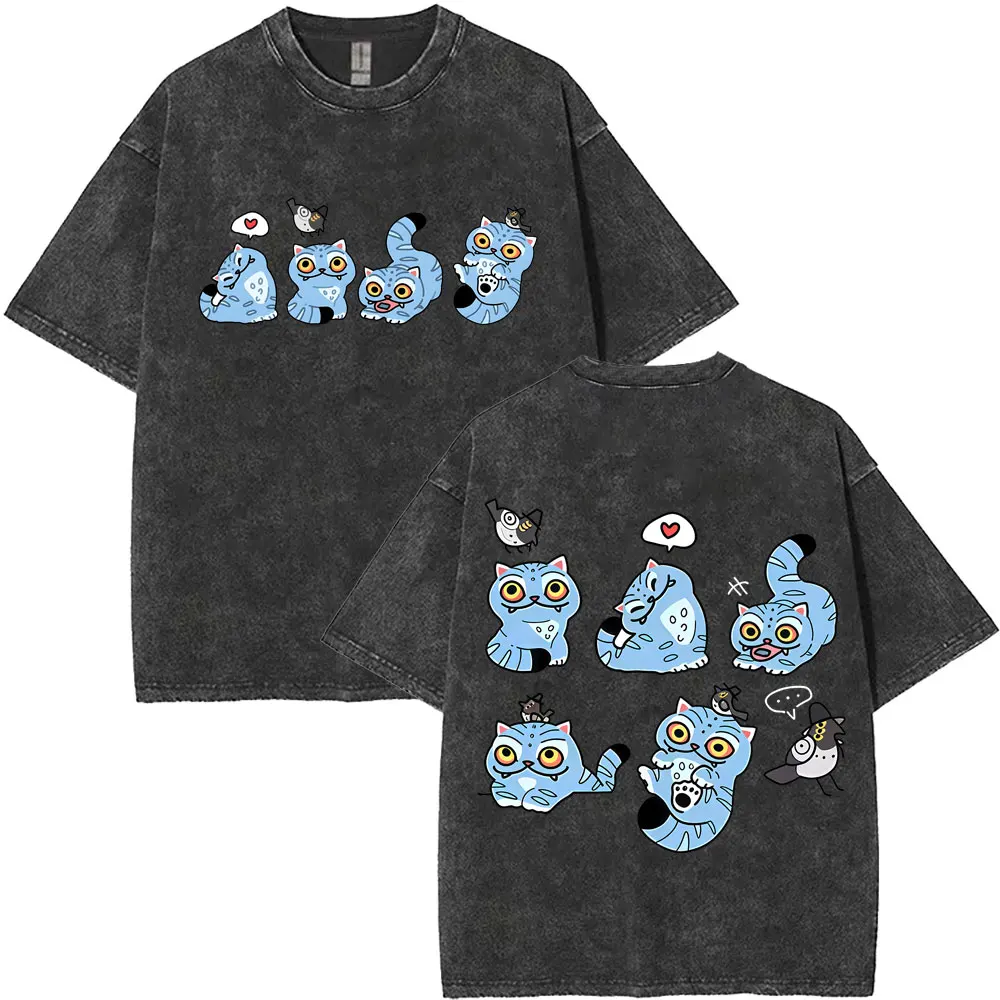 

Washed Vintage Movie KPop Demon Hunters T-shirt Kawaii Derpy Tiger Funny Meme T-shirts Men Women Casual Cotton O-collar T Shirts