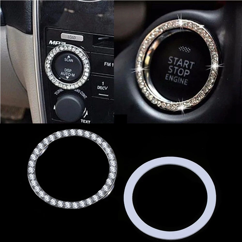 Circle Trim Cover Bling Decorative Decorative Diamond Ring Start Stop Engine Switch Button Decor Car Start Decorative Circle