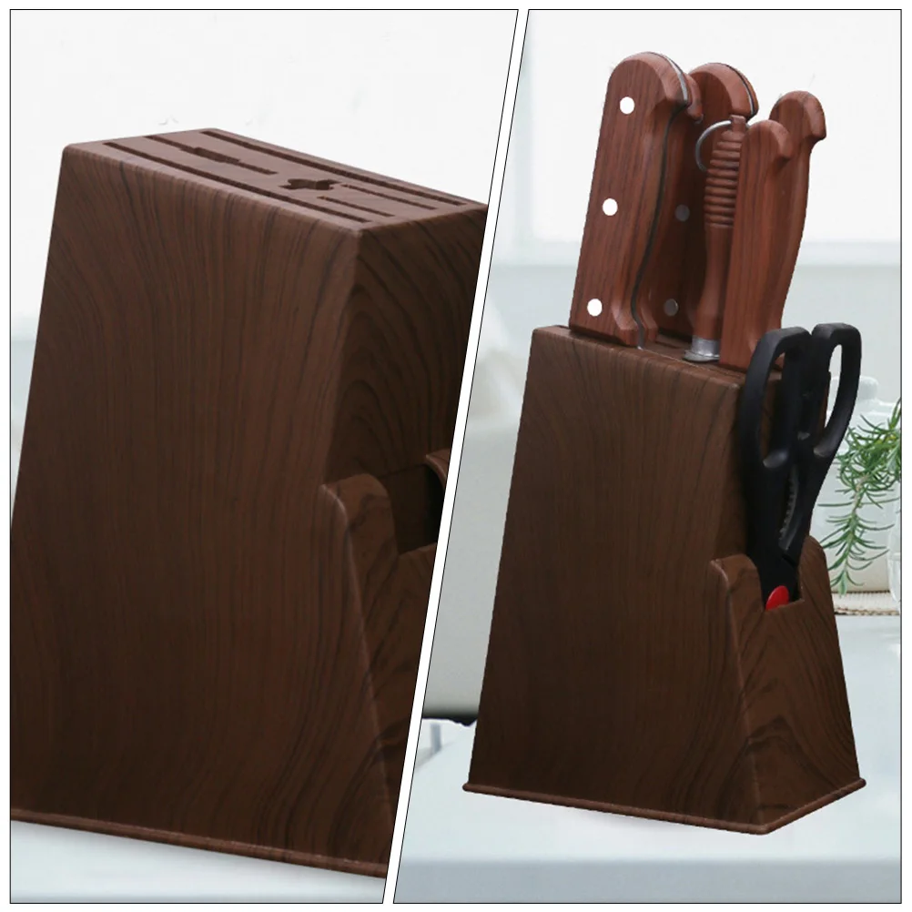 

Knife Holder Storage Box Plastic Utensil Organizer Rack Imitation Wood Grain Tool Shelf Kitchen Drawers Sturdy Cooking