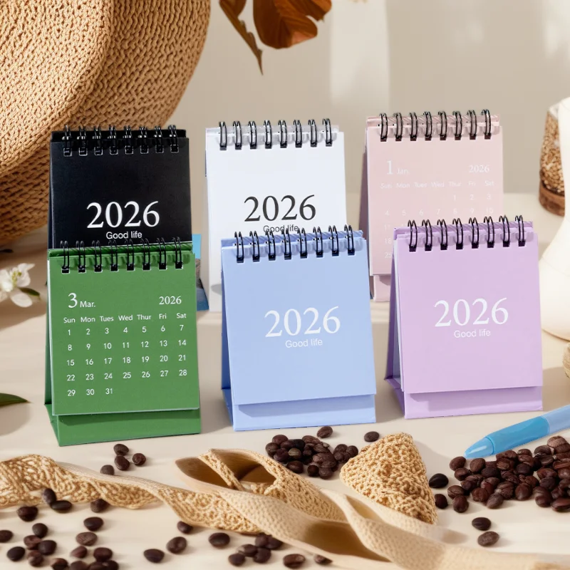 2026 ปฏิทินตั้งโต๊ะขนาดเล็กสีโมรันดี,ปฏิทินวางแผนบนเดสก์ท็อป บันทึกข้อความ ของตกแต่งขนาดเล็ก