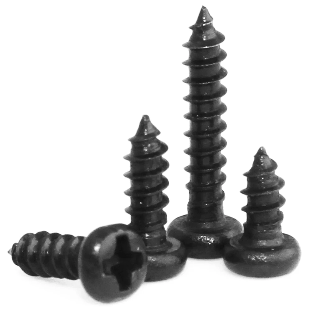 Tornillos autorroscantes Phillips de cabeza redonda cruzada, Tornillo de acero al carbono negro, M1, M1.2, M1.4, M1.5, M1.7, M2, M2.3, M2.6, M3,