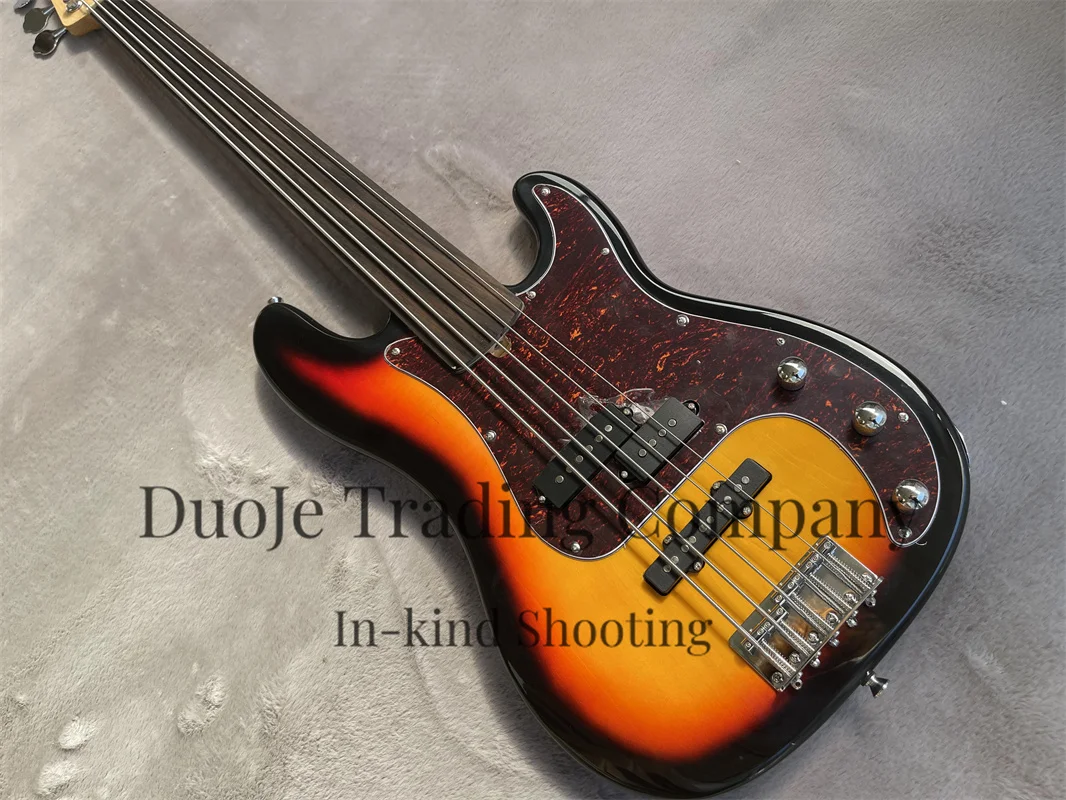 Fretless bass 5 strings Sunset electric bass basswood body Rosewood fingerboard Maple neck chrome hardware