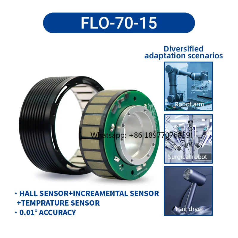 Frameless Torque Motor Outer Rotor FLO-70-15 Equipped with Hall Sensor Incremental Encoder Robot Motor Joint Module DD Motor