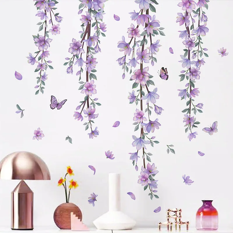 Purple Flower Vine Room Decoration Wall Decal Paper Living Room Bedroom Decoration Wall Decal