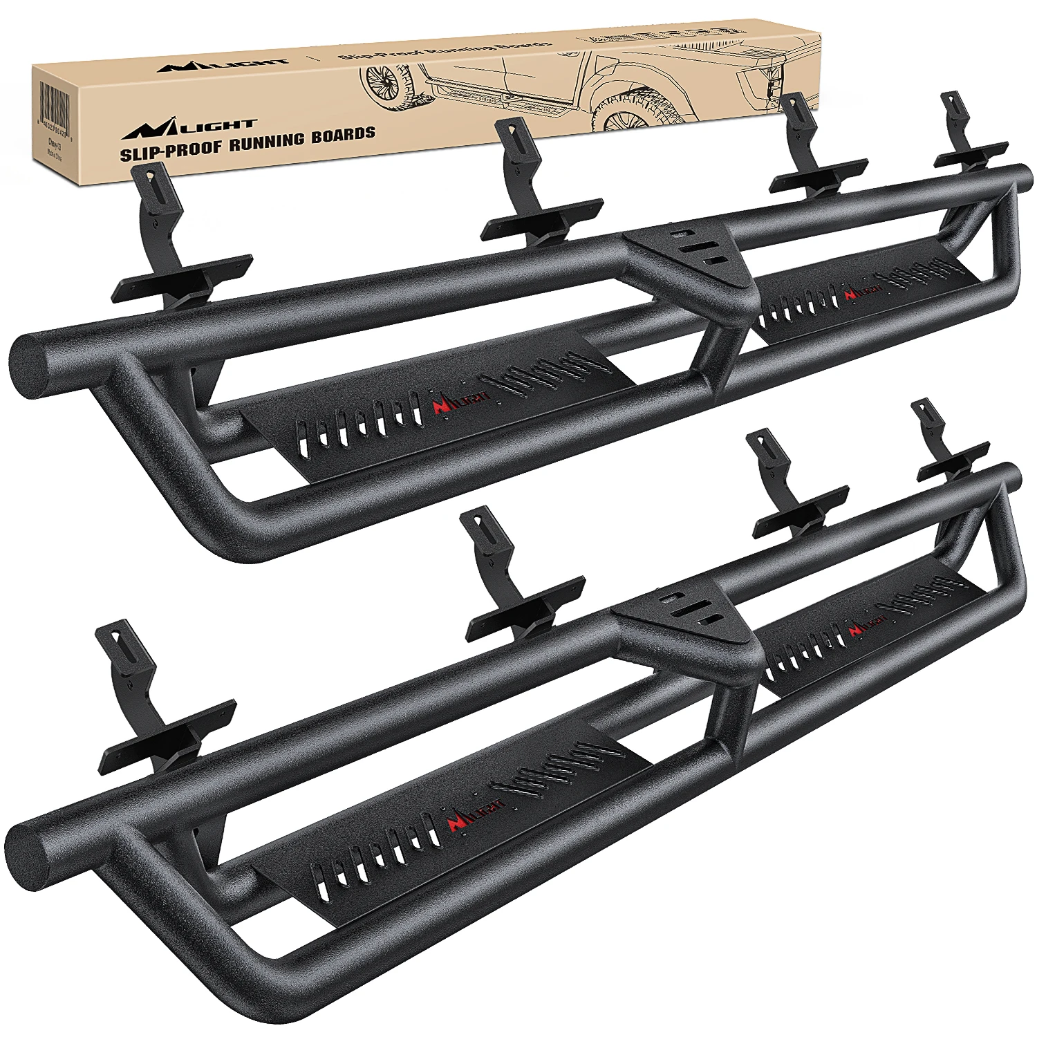 Nilight Running Boards for 2020 2021 2022 2023 2024 2025 2026 Gladiator (JT) 4 Door Dual-Stage Textured Black Powder Coated Slip-Proof Side Step Nerf Bars