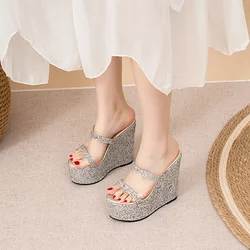 Summer Fashion PVC  15cm Heel Platform Super High Heel Slippers Waterproof Sexy Sandals Slippers Hole Models Nightclub Shoes