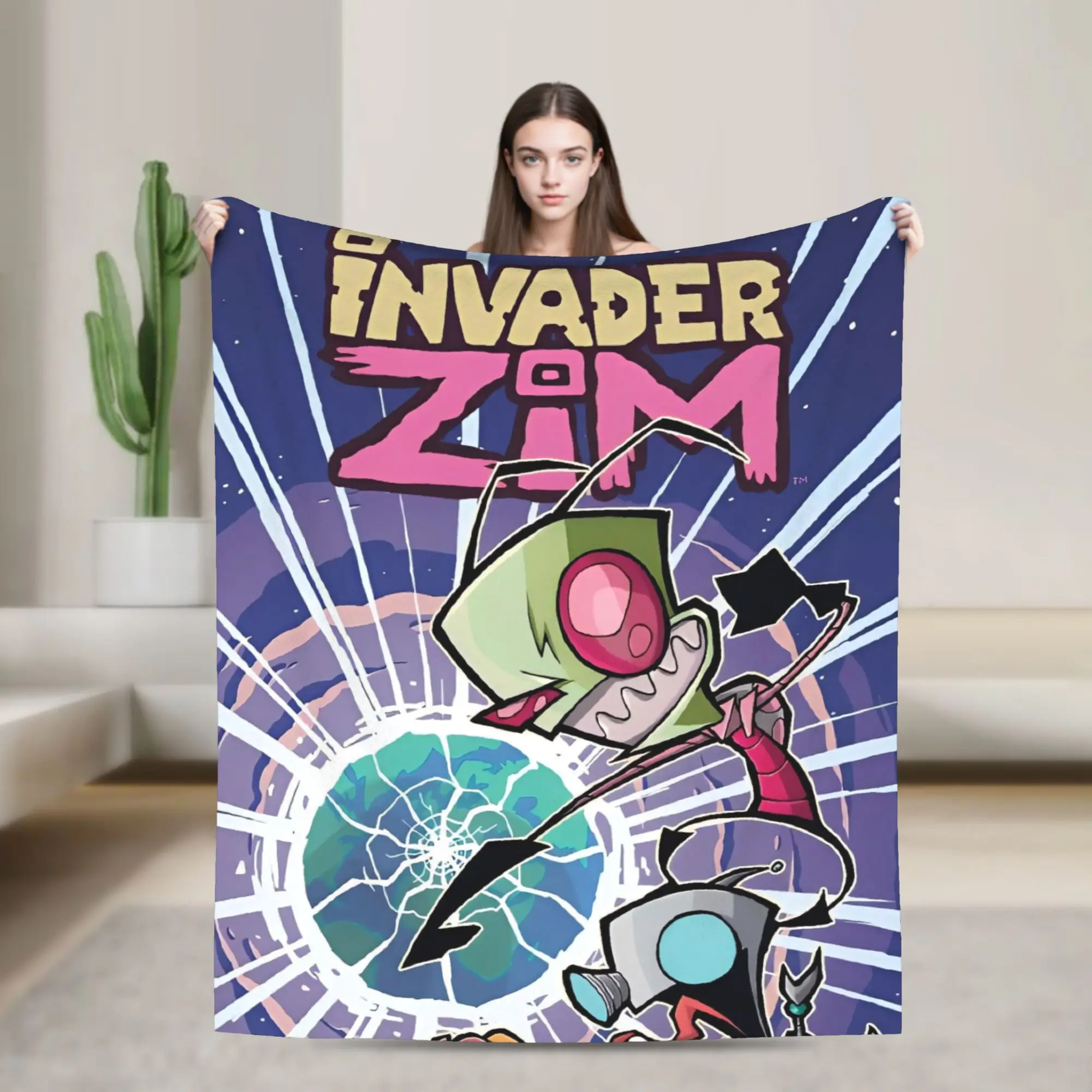 Invader Zim Movie Blanket Warm Fluffy Plush Bedding Throws For Couch Bed Airplane Travel Flannel Bedspread Bed Cover