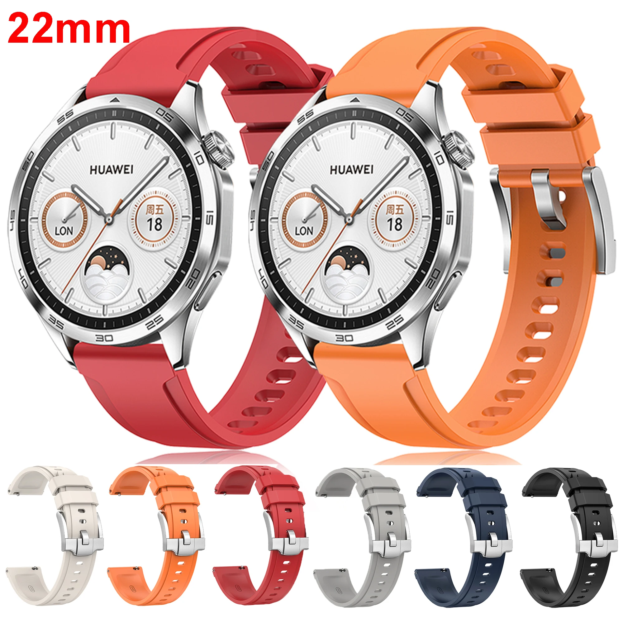 22mm Rubber Strap For Amazfit 2/2S/3/GTR 47mm GTR 4 3 2 2e Bip 5 Fluororubber Watch Band For Xiaomi Mi Watch Color 2 S1/S2/S3