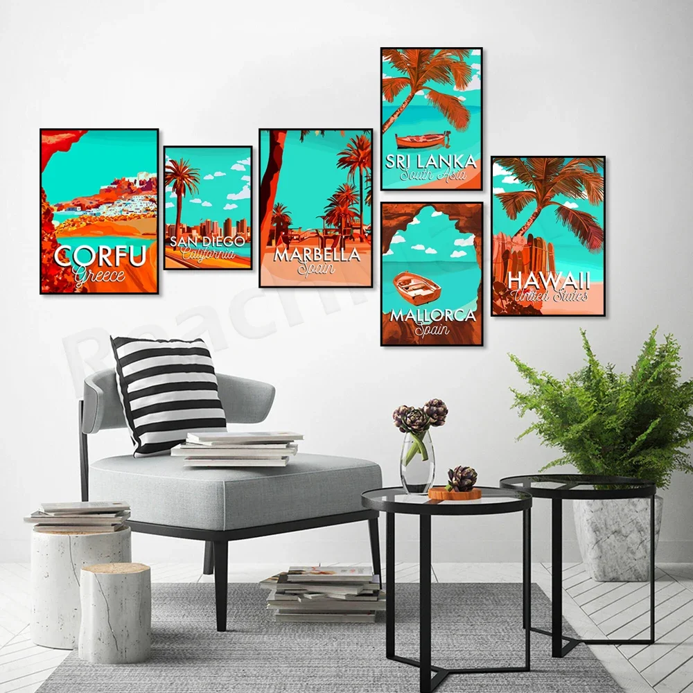 Sri Lanka South Asia, Spain Mallorca, Tenerife, Canary Islands, San Diego, Hawaii, Chicago Illinois, Aruba, Berlin travel poster