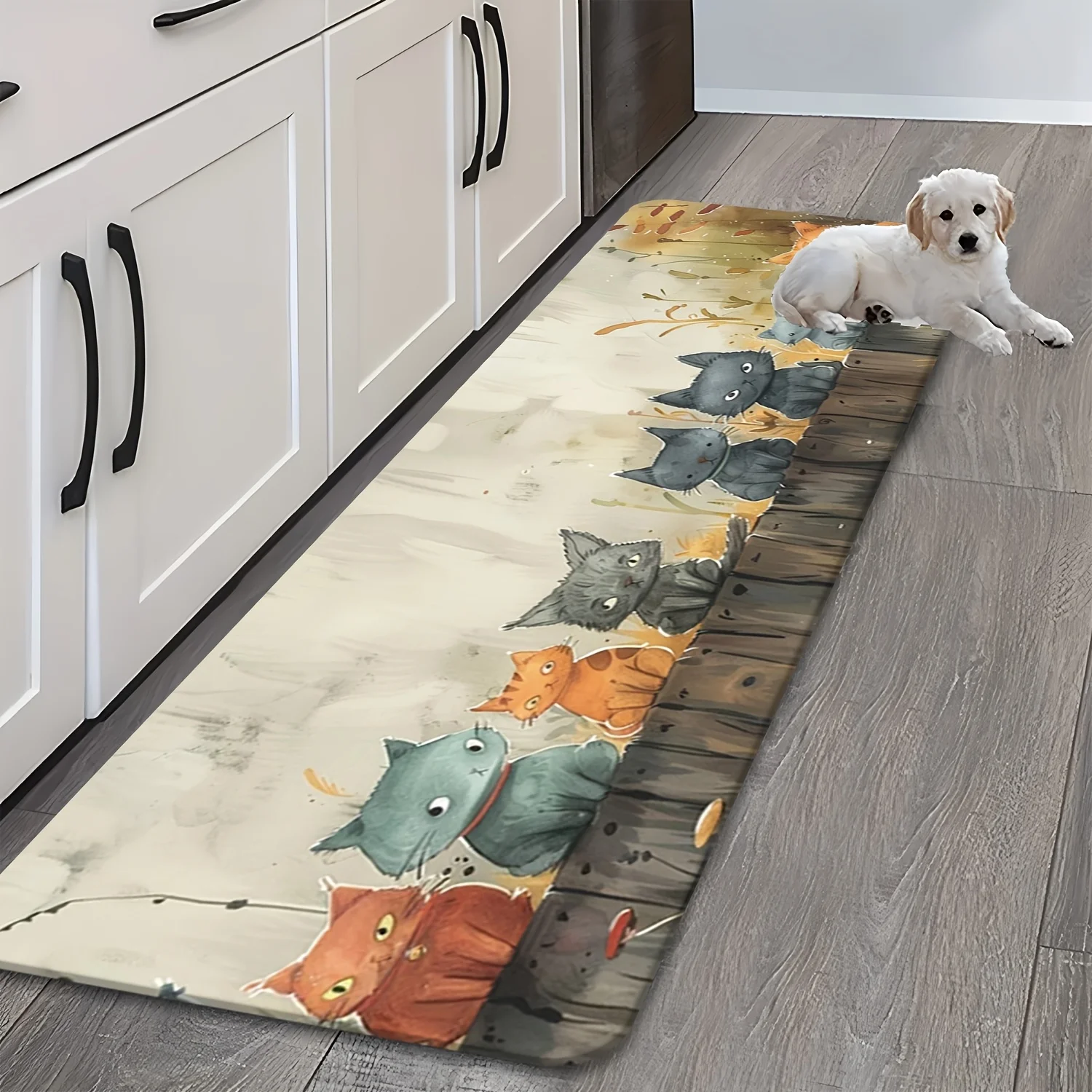 Soft Watercolor Pet Cat Runner Mat Anti Slip Water Absorbent Rug Adorable Kitten Decor Carpet For Kitchen Sink Home Entrance