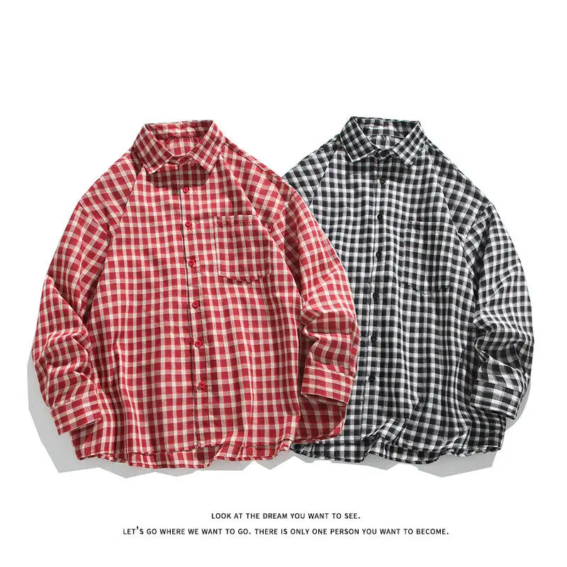 

Fashion 2025 Autumn Spring Clothes Plaid Brand Shirts For Mens Long Sleeves Casual Blouse Oversize