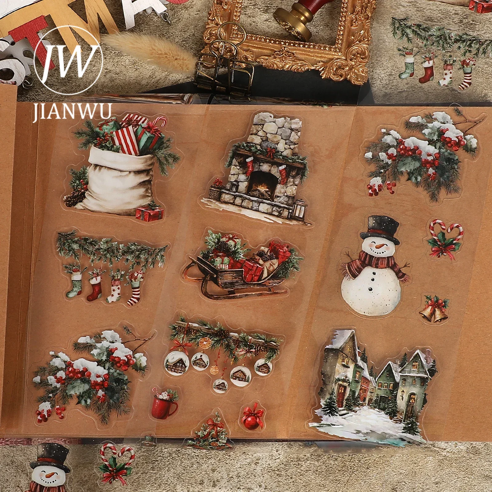 JIANWU 80mm*200cm Vintage Christmas Gifts Landscape Material Collage Scrapbooking PET Tape Creative DIY Journal Stationery