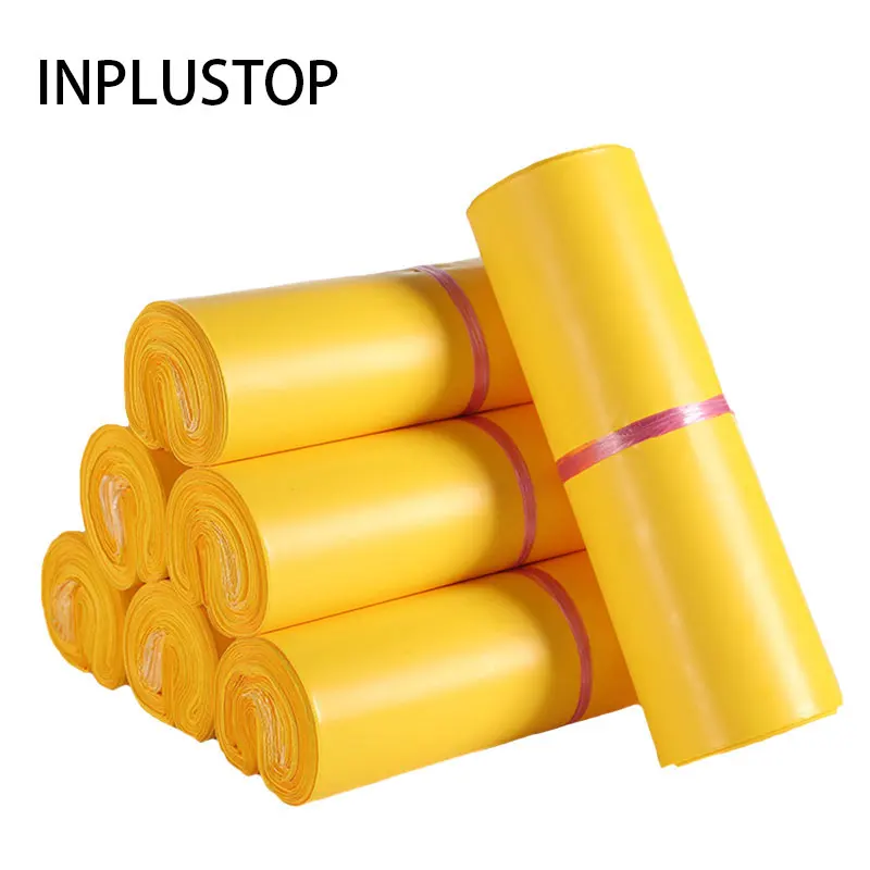 INPLUSTOP-Bolsa de mensajería para ropa, embalaje de comercio electrónico impermeable, amarillo esmerilado, con logotipo personalizado, 50 piezas